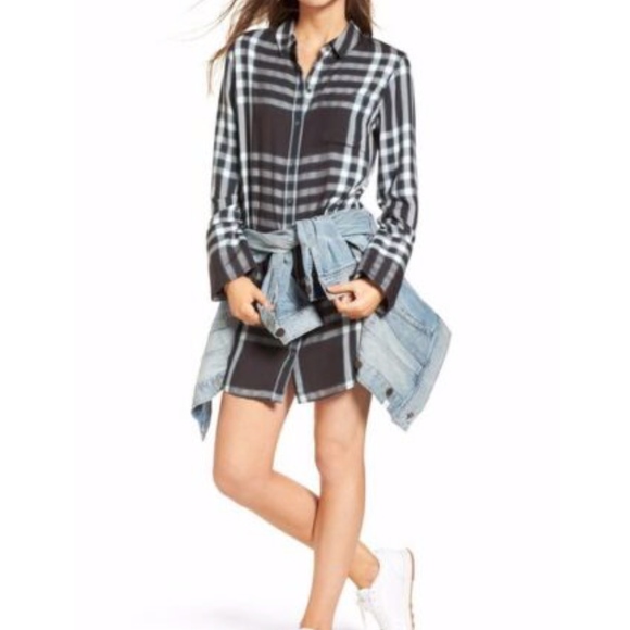 Treasure & Bond Plaid Shirt Dress XS Women's Grey - Picture 5 of 8
